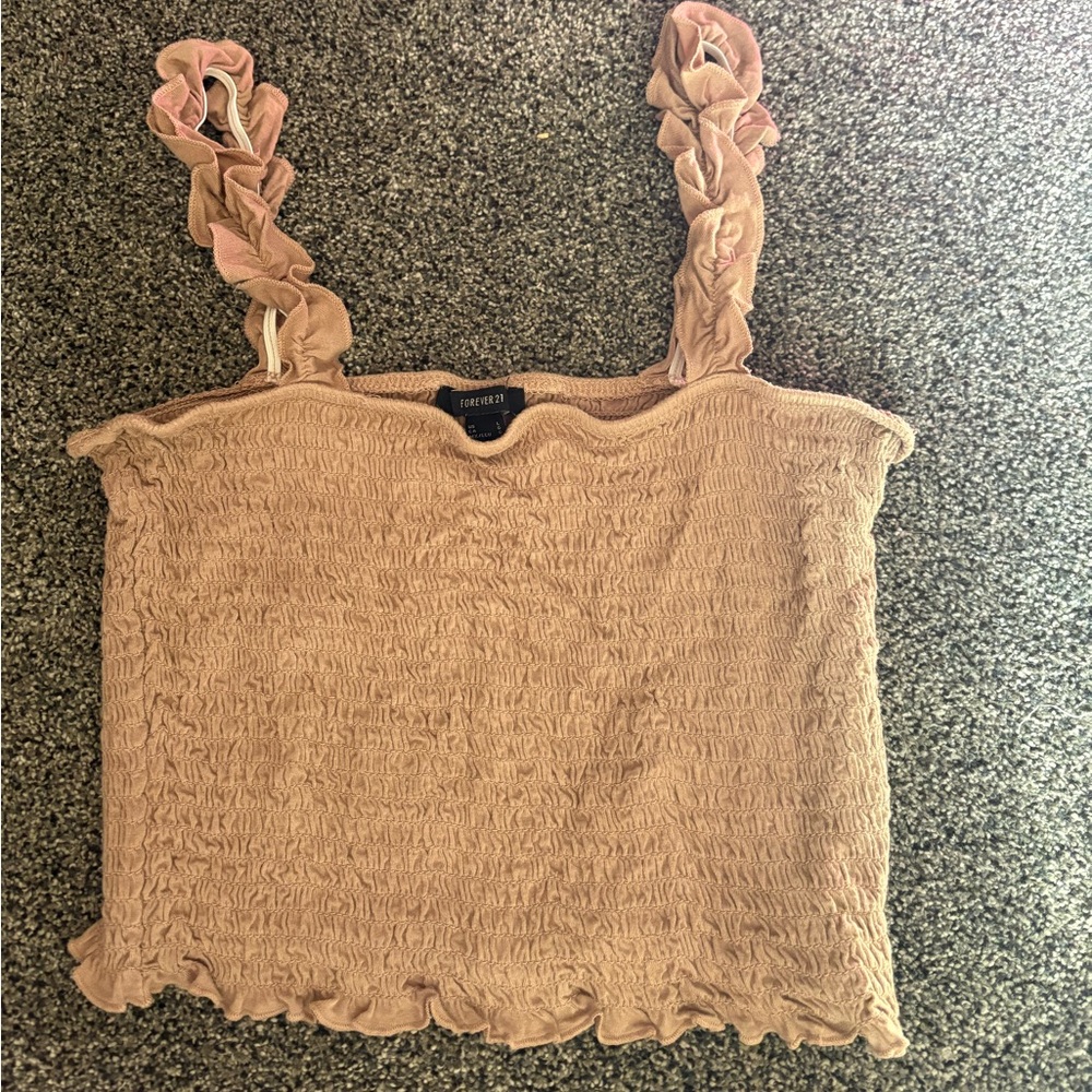 Forever 21 Beige Smocked Camisole with Ruffle Straps
